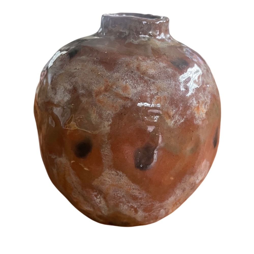 Vtg Mid Century Studio Pottery Weed Pot Bud Vase Wabi Sabi Ash Glaze Signed 4.5"